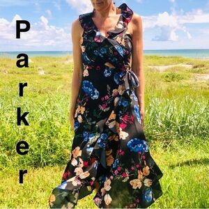 Parker Floral Black Calla Asymmetrical Dress
